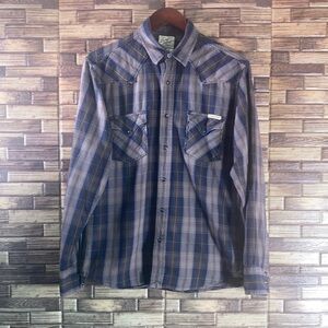 Mens EUC Lucky Brand Medium Blue Plaid Flannel